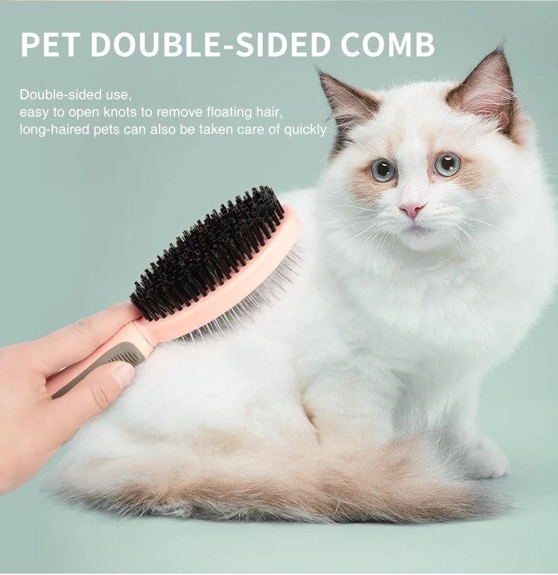 Factory Wholesale Custom Logo Double Sided Plastic Cat Massage Hair Brush Dog Pet Pin Grooming Brush