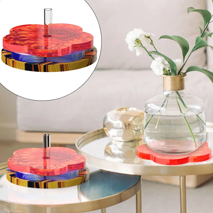 Creative Rotating Axis Flower Coaster Epoxy Resin Mold Cup Mat Silicone Mould DIY Crafts Ornaments Home Decorations Casting Tool