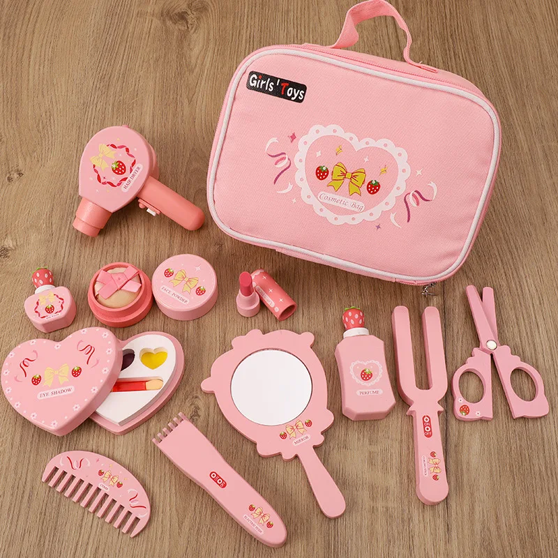 Cute Wood Cosmetics Bag Pretend Play Make up Makeup Set case Box Toy for  Girls