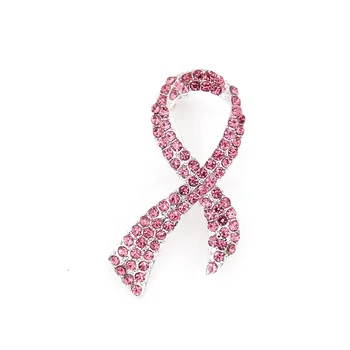 Fashion Jewelry Brooches Pink Rhinestone Ribbon Breast Cancer Awareness Brooch Pin for Women