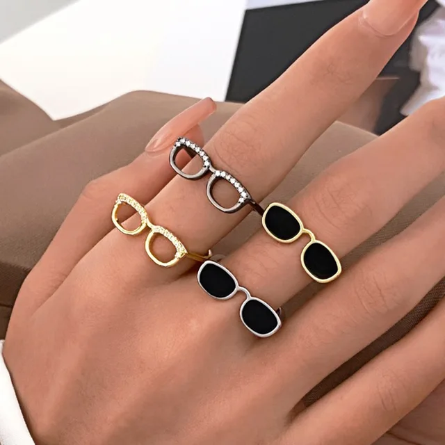 New Mini Finger Glasses Ring Personality Creative Opening Adjustable Index Finger Ring Lovers Rings