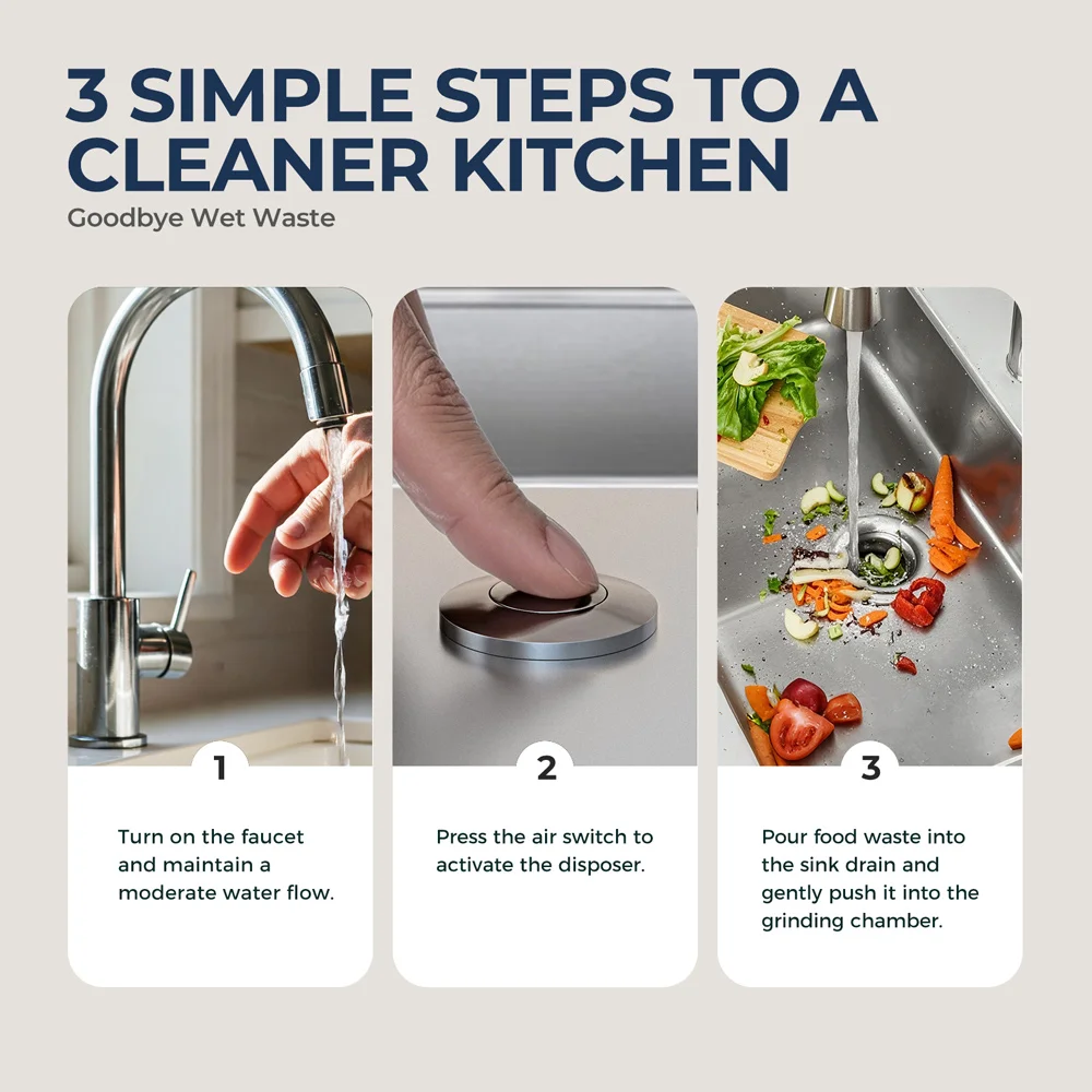 Triturador de residuos de alimentos de 375 W con bloqueo rápido, motor de CC, sistema de trituración 3 en 1, diseño sin cuchillas, protección contra sobrecargas._voghion.com