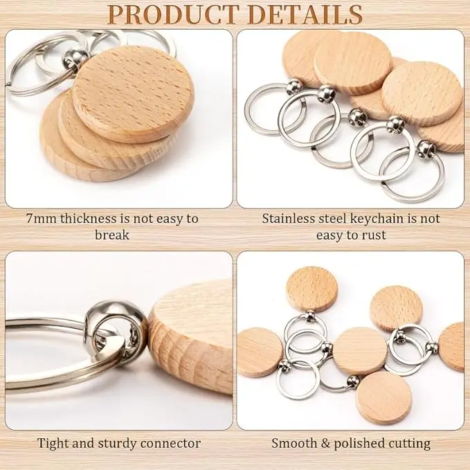 Solid Wood Keyring With Custom Laser Engraved Logo For Personal Use_voghion.com