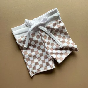 Custom Spandex Men's Drawstring Plaid 2 Piece Set Swim Trunk Shorts Front Waterproof Anti-Bacterial for Summer