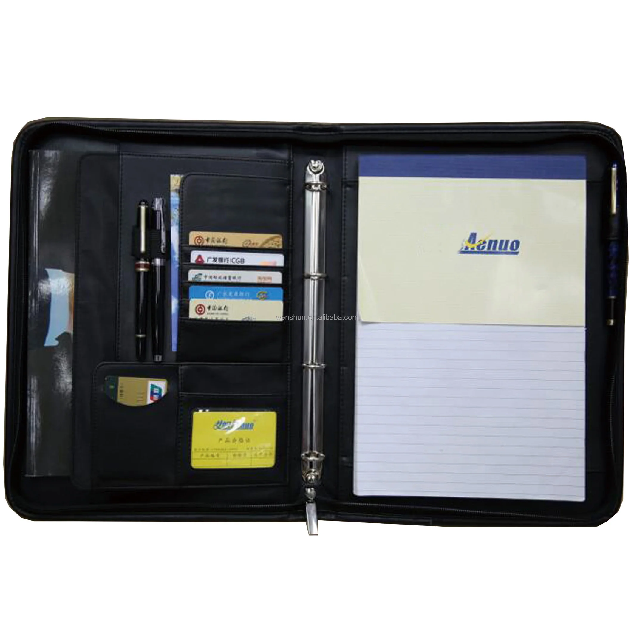 Personalized A4 PU Leather 3 Ring Binder Conference File Folder with Calculator