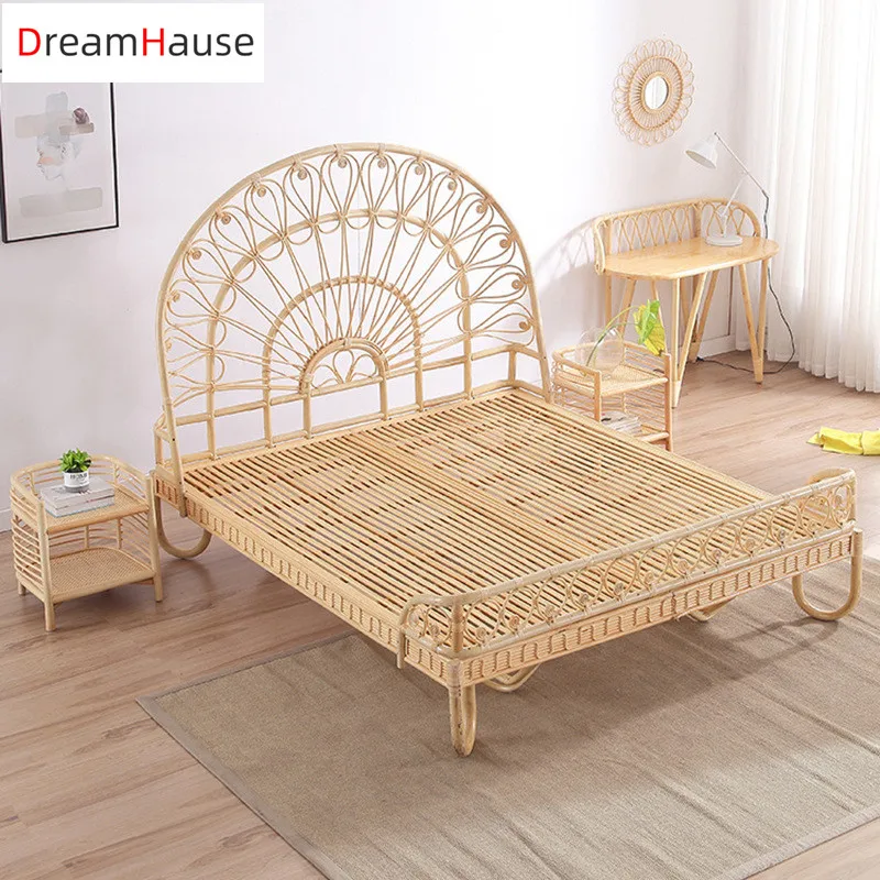 Bedroom Furniture Cane Double Bed Frame King Queen Size Natural Rattan  Wicker Bed - Buy Rattan Bed,Bed Rattan,Cane Rattan Bed Product on  Alibaba.com