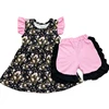Dark Floral Pink Ruffle Shorts Set