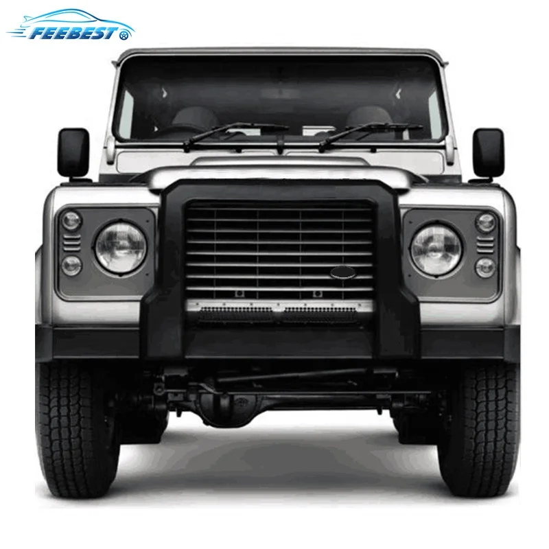 Feebest Front Bumper with Round and Rectangle LED Lights for Range Rover Defender 90 110 Body Kit Parts