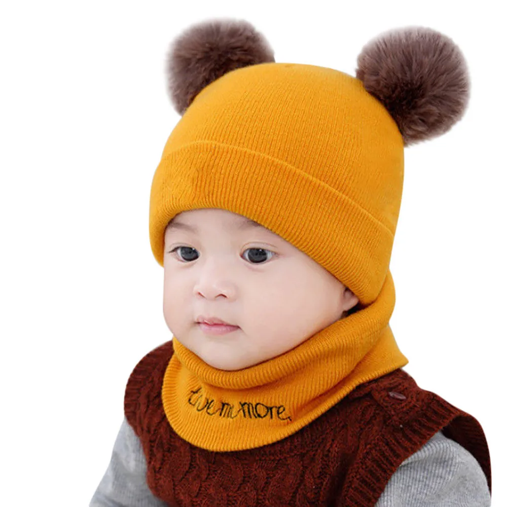 SUNSIOM Newborn Kids Baby Boy Girl Pom Hat Winter Warm Knit Bobble Beanie Cap Scarf Set, Infant Unisex, Size: One size, Red