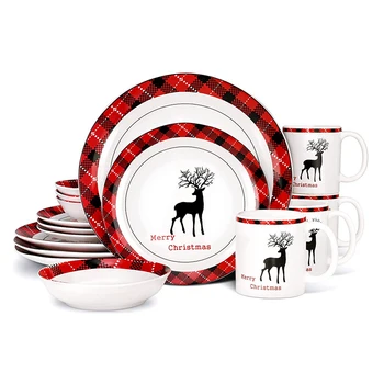 Customized Christmas Dishes Durable and Unbreakable Plate Bowl Cup Melamine Tableware Sets with Nice Quality