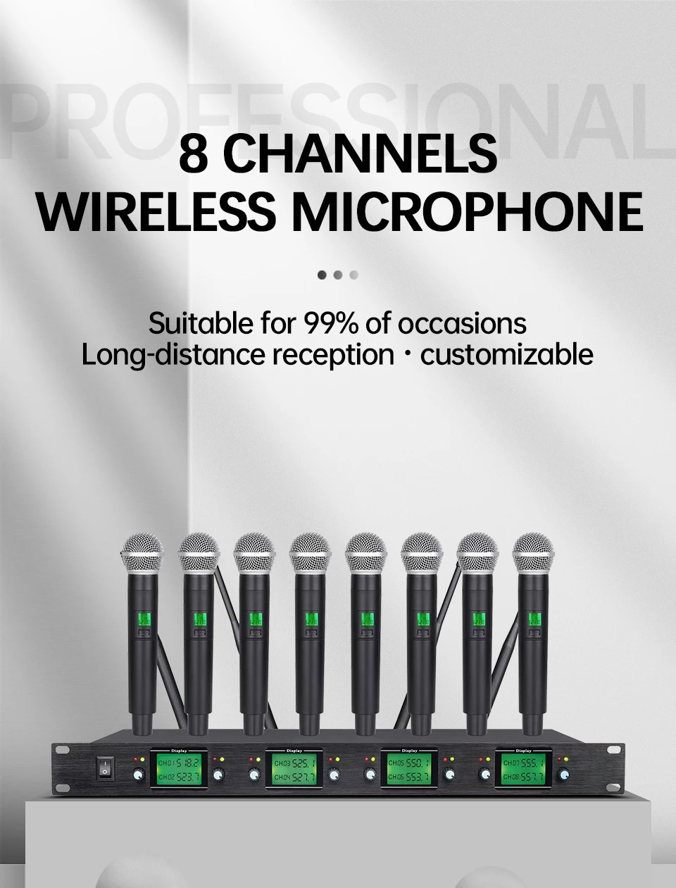 XTUGA Professional 8-Channel UHF System Wireless Dynamic Microphone for Conference Use