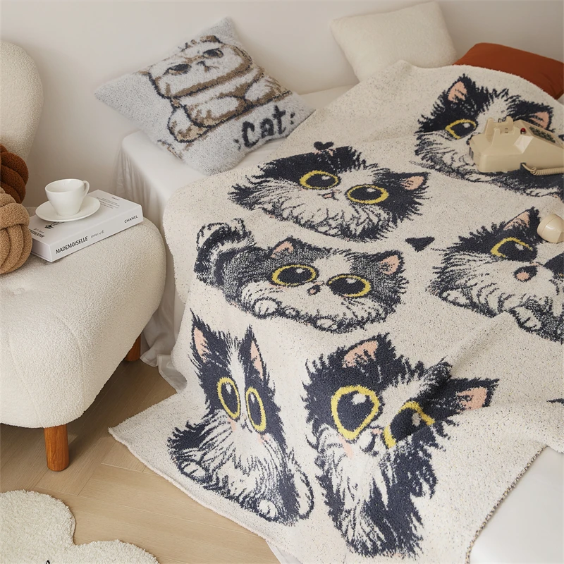 Funny cat super fluffy 100% microfiber luxury knitted blanket for toddler adult LXG supplier