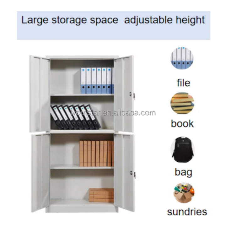 Two-Door Steel Storage Cupboard with Lock Fireproof Waterproof File Cabinet New Design for Home Office Use for Libraries
