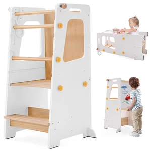 EDULAND Montessori Wooden Kitchen Helper Step Learning Tower Modern Design Entry Level Adjustable Height for Kids