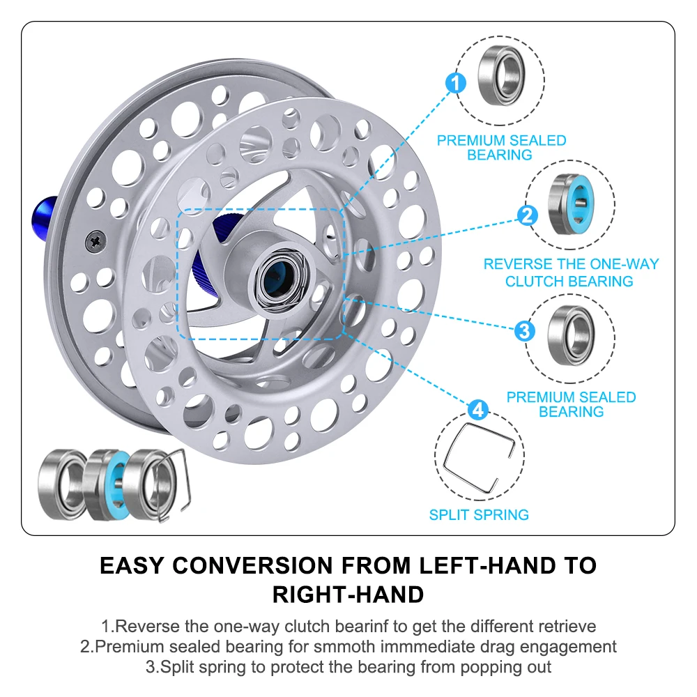 Fly Reel Full Size Sealed Drag CNC Machined Strong Large Arbor Double Click  Drag Retrieve Fly Fishing Reel