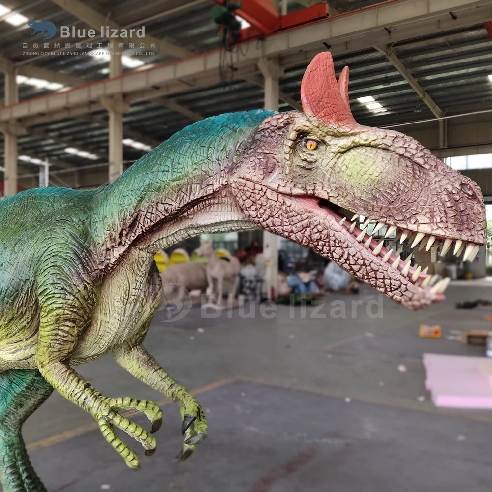 Blue Lizard Robotic Simulation Animatronic Life Size Dinosaur Cryolophosaurus Statues for Sale