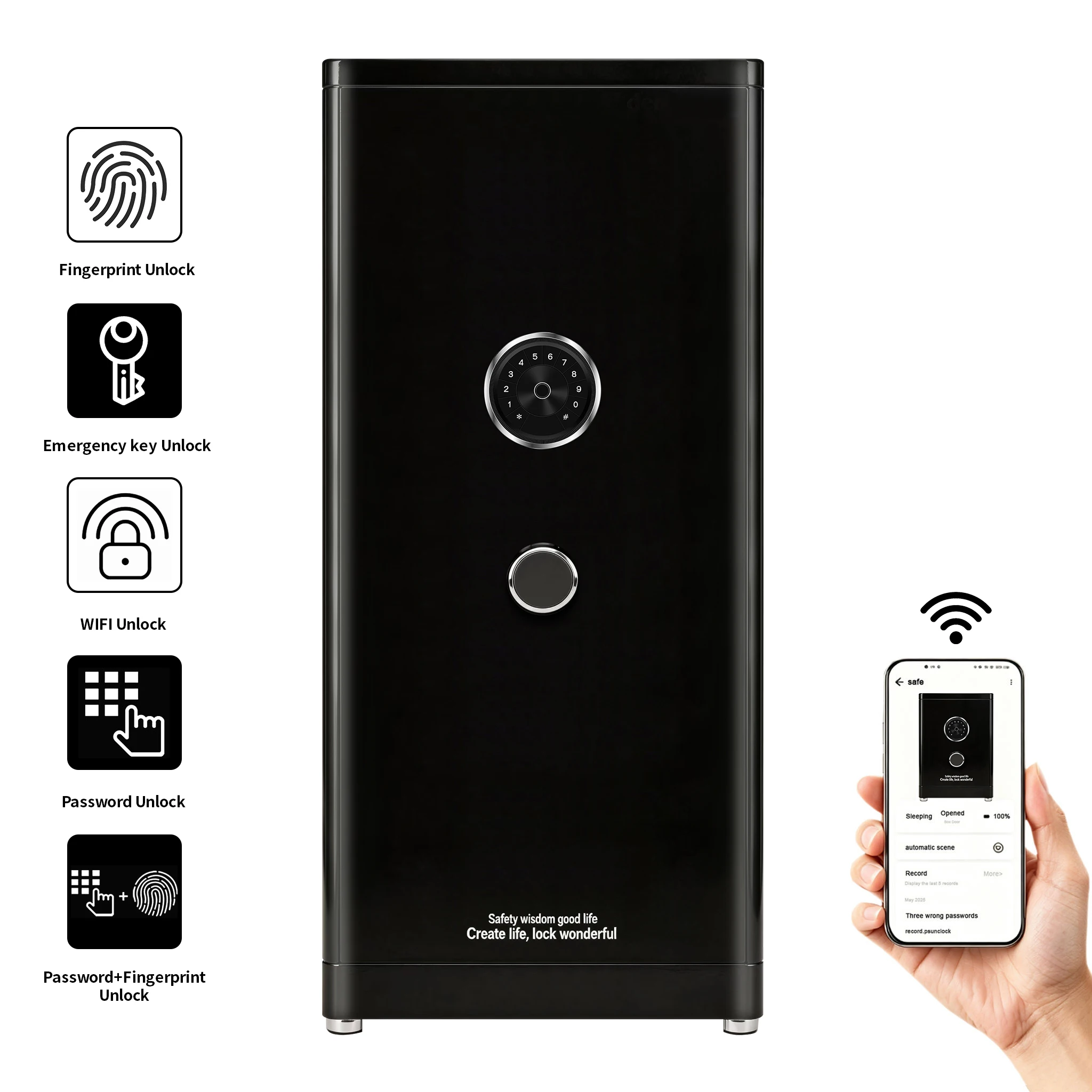 F1-1200 CEQSAFE Face Recognition TUYA APP WIFI Electronic Digital Fingerprint Lock Smart Safe Box for Hotel & Home Use