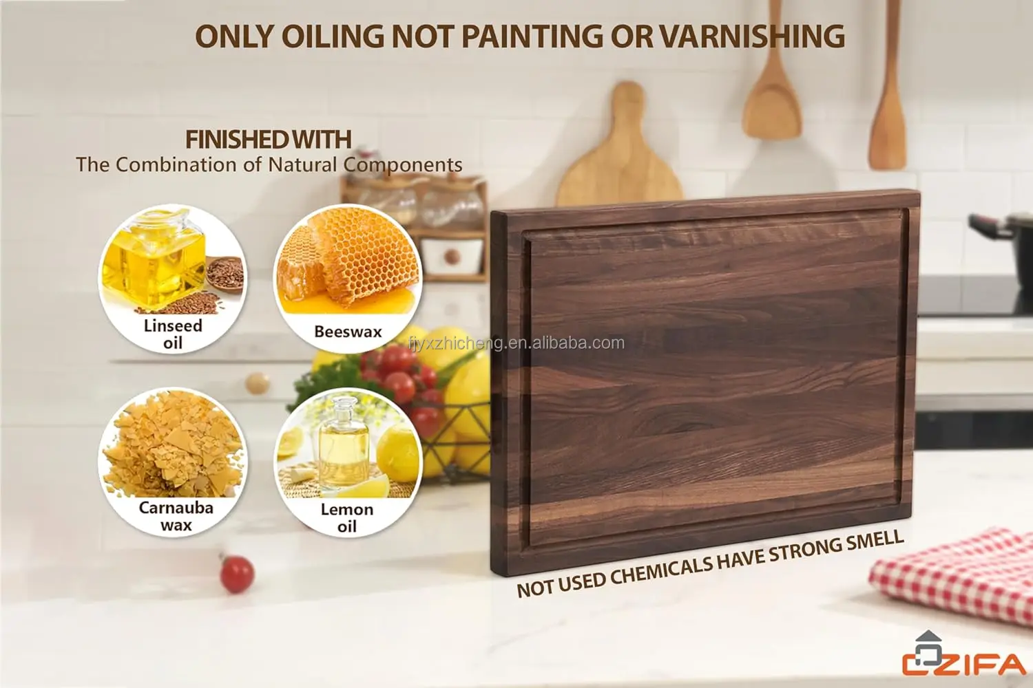 product american dark walnut wood cutting board 17x12x1in kitchen juice groove inner handles thick wooden board-5