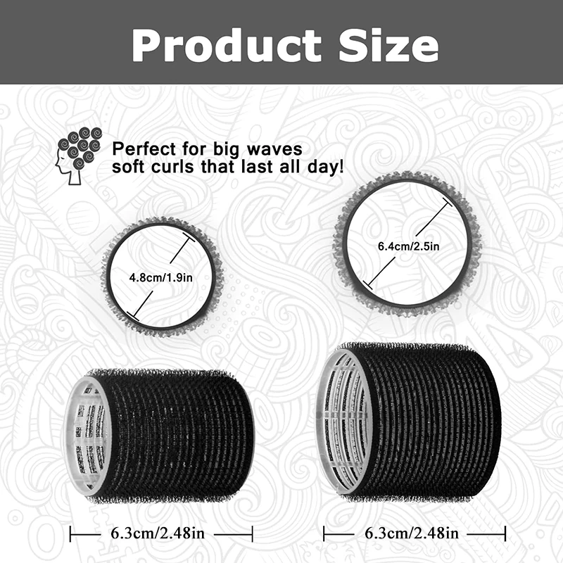 Factory Wholesale 16pcs Black Self Grip Hair Rollers Set Plastic Nylon Hair Rollers Set Heatless Hair Rollers with Clips