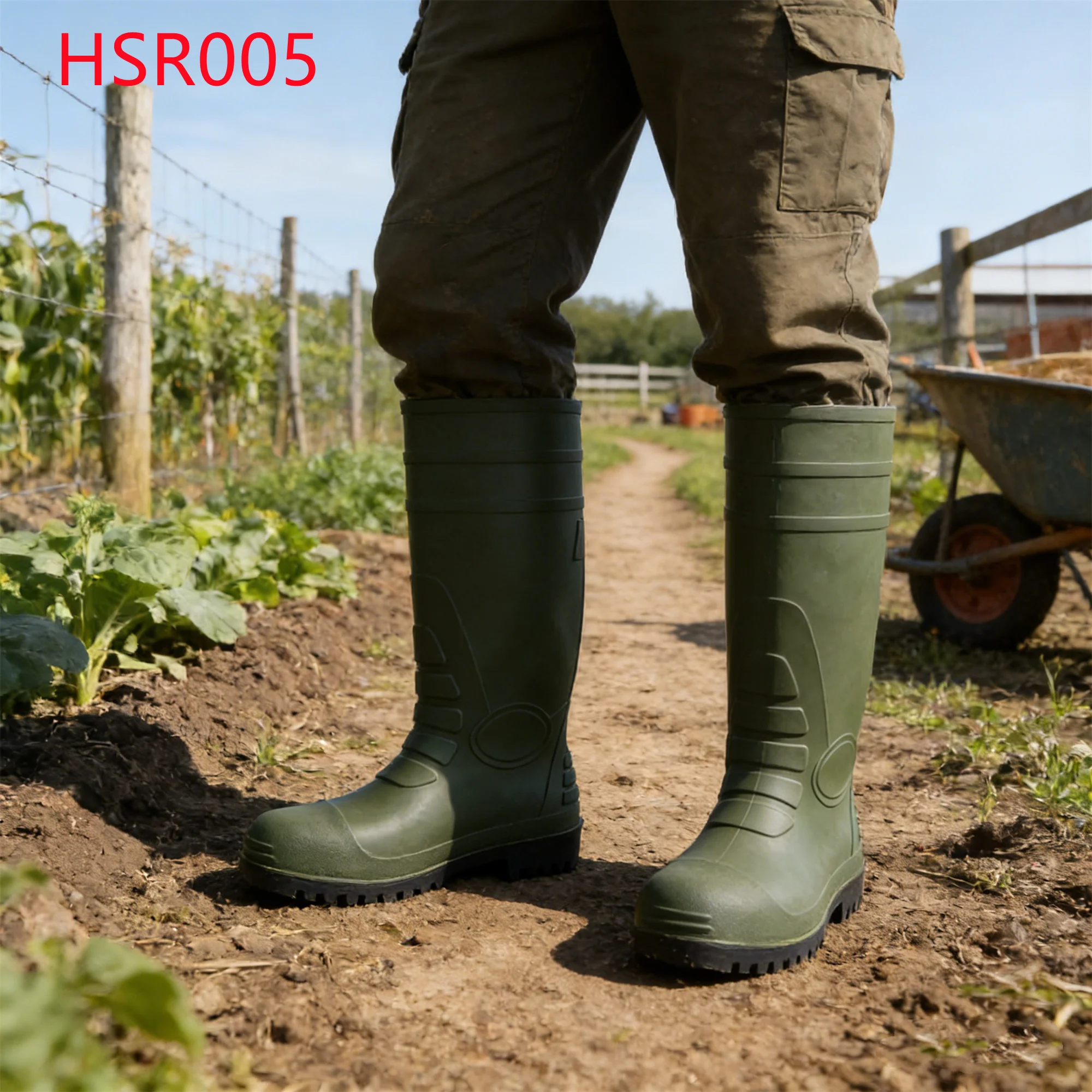 HY,Landscaping Muddy Resistant Green/yellow/white/black Safety Gumboots Livestock Breeding SRC Standard work Farm Boots HSR005