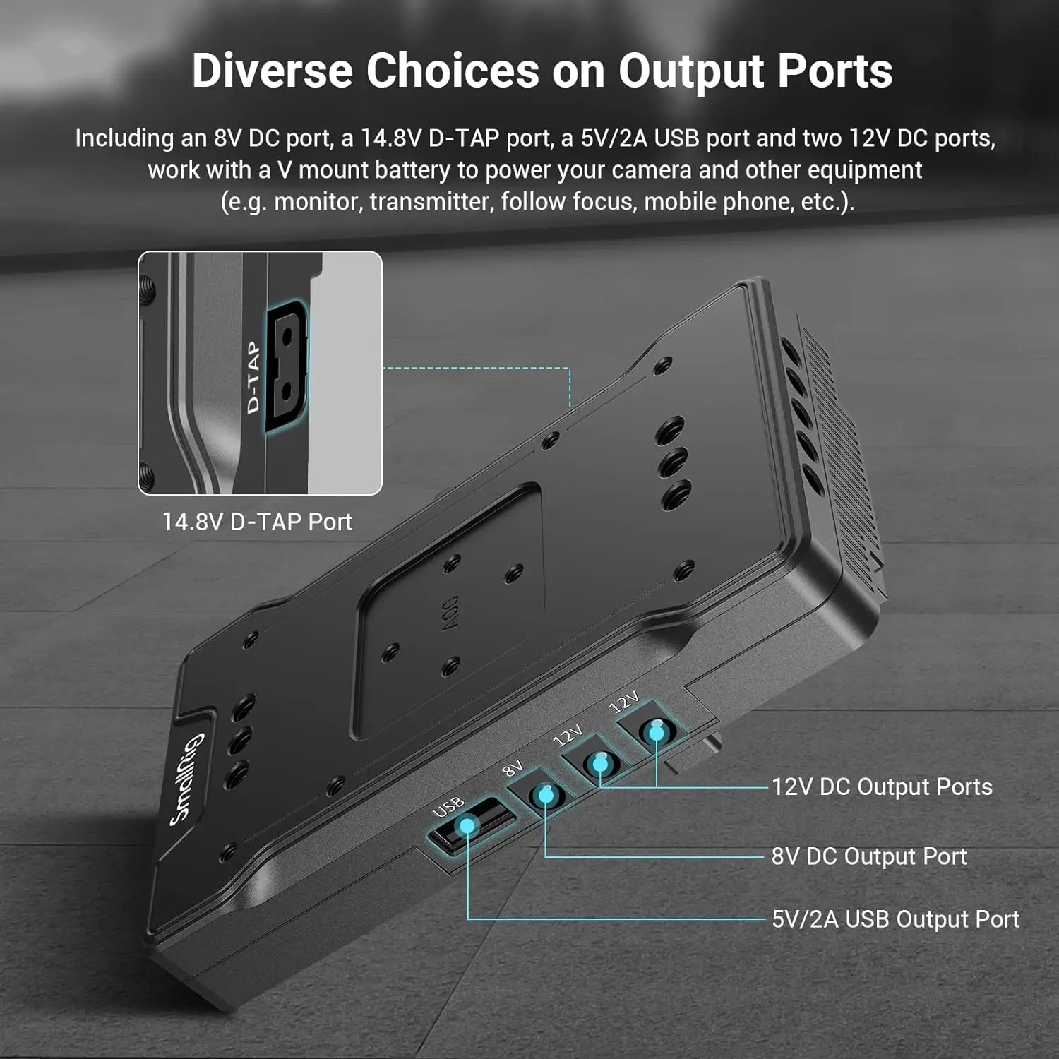 SmallRig Vマウントバッテリーアダプタープレート、15mmロッドクランプ