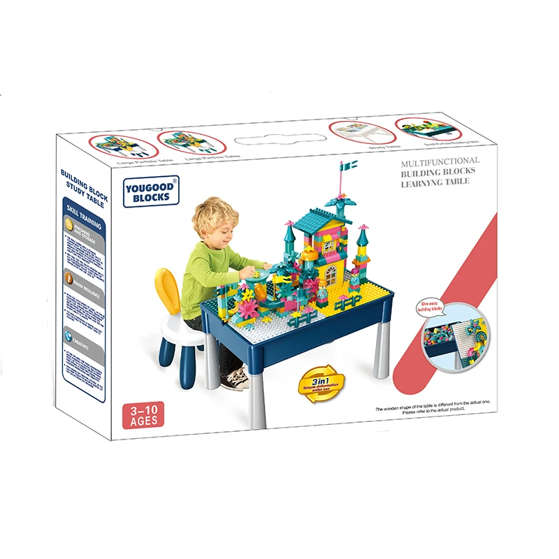 Popular 3in1 Multifunctional Building Blocks Game Study Table 60pcs for Kids