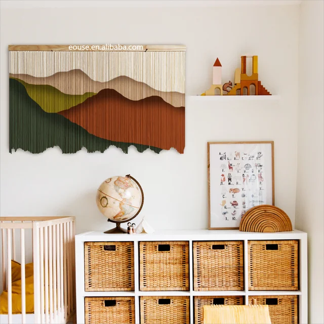 100*60cm Large Macrame Wall Hanging Boho Wall Decor Art Handmade Mountain Dip Dyed Hand Woven Tapestry for Home Room Bedroom