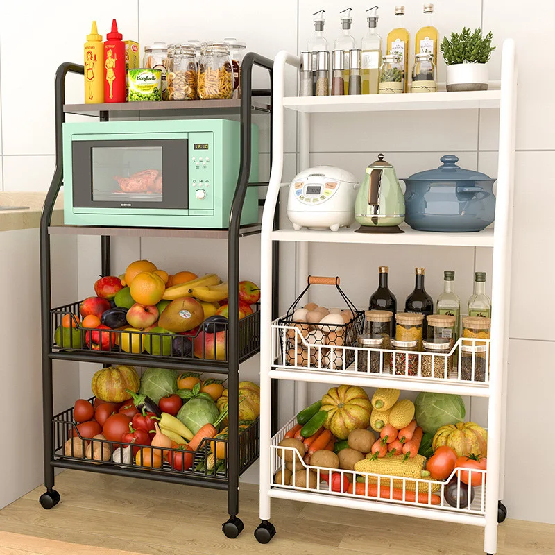 Multifunctional 4-Layer Kitchen Storage Organizer with Wheels 5-Tier Plate Rack Ladder Shelf for Pot Storage