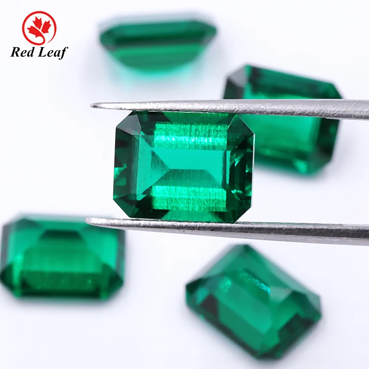 Redleaf Jewelry hydrothermal emerald cut gemstone 7*9mm 2.4ct genuine emerald stone prices lab created emerald
