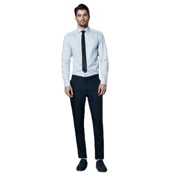 Hot Selling Premium Texture 100% Cotton Blue Men Long Sleeve Office Shirts