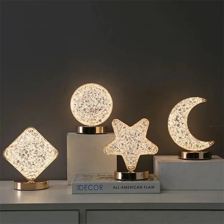New Product USB Chargeable Touch Control 3 Colors Creative Crystal Acrylic Star Led Table Lamp for Decorate Space