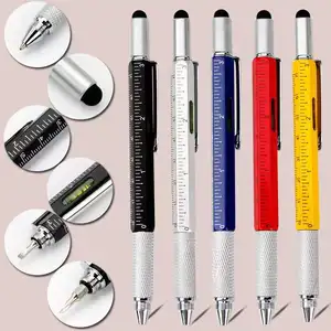 Hot Selling 6 in 1 Multi Function Tool Pen with Custom Logo Office Supplies Metal Ball Pen with Screwdrivers Ruler and Level