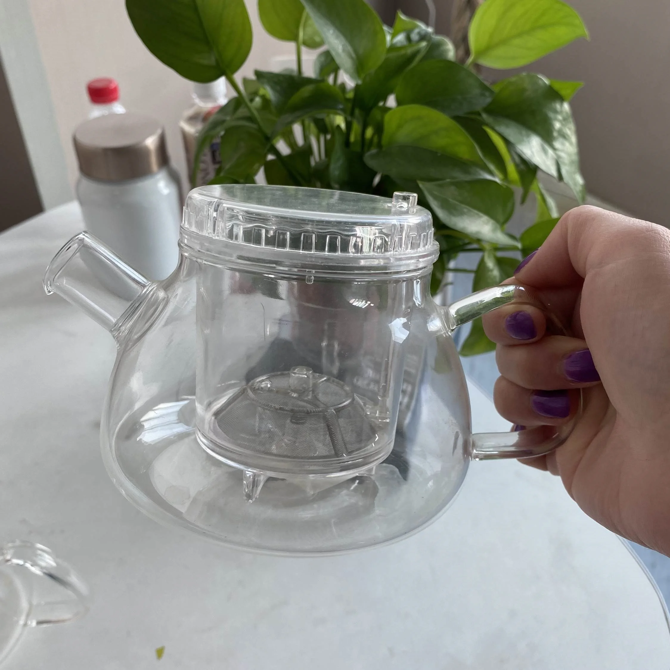 500ml Press Button Modern Design Borosilicate Glass Teapot With Infuser