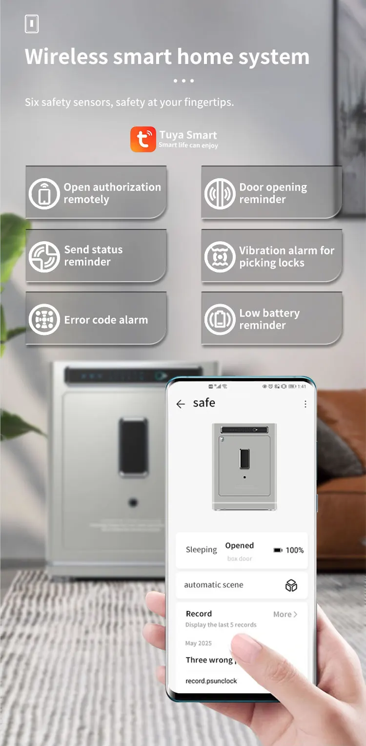 CEQSAFE High-end Hotel Office Home Safe TUYA APP WIFI Anti-Theft Intelligent Alarm Password Safe Box supplier