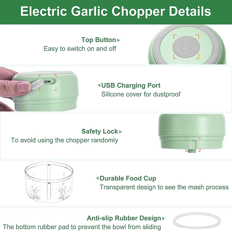 One Blue 30w Electric Food Chopper & Garlic Masher & Vegetable Cutter, Usb  Rechargeable Kitchen Appliance, 100ml