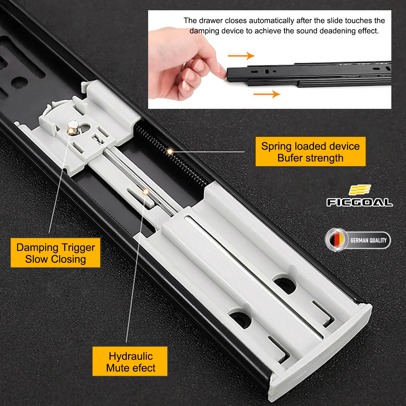 FICGOAL Customizable Cold Rolled Steel 3-Fold Soft Close Slide 45mm Drawer Slide for Industrial Suppliers Kitchen Drawer Rail