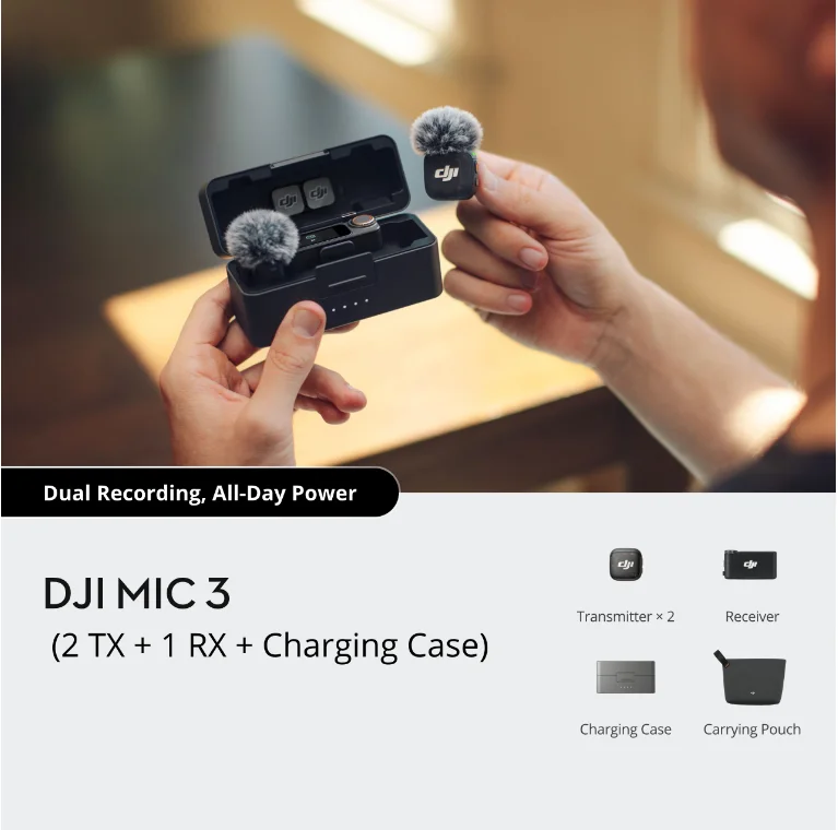 DJI MIC 3 Wireless Lavalier Microphone - Portable, Noise