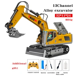 Excavadora RC De Aleación 1:14 Con 22 Canales, Rotación 360°, 4 En 1 Con Accesorios Intercambiables, Luces LED Y Distancia De 50 M
