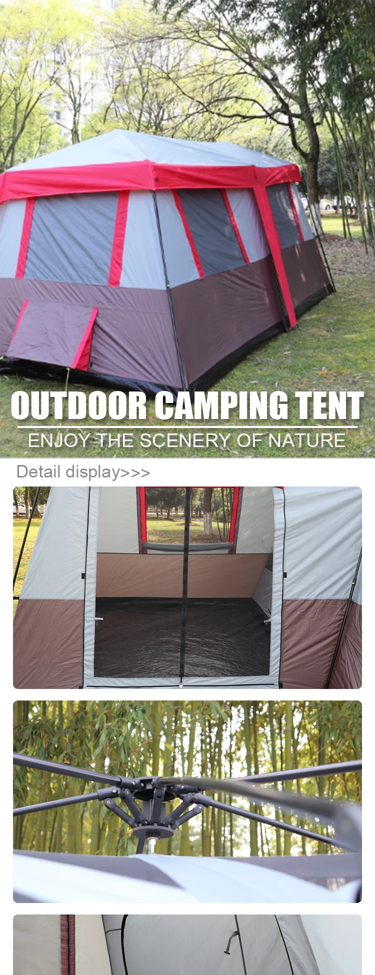 Outdoor Waterproof Luxury Family Aluminum Pole Camping Tent 3 4 Person