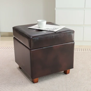 2025 Cube PVC Pouf Ottoman with Storage Set Leather Stool for Living Room
