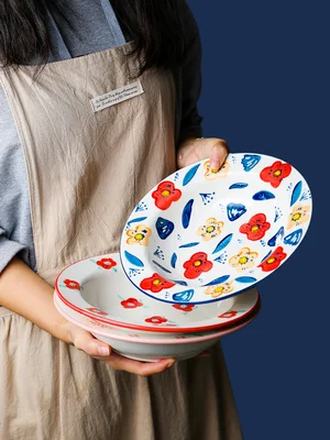 Factory Direct Cheap Japanese Style Ceramic Lace Deep Plates Restaurant Porcelain Pasta Plate Hotel Ceramics Soup Plate1432