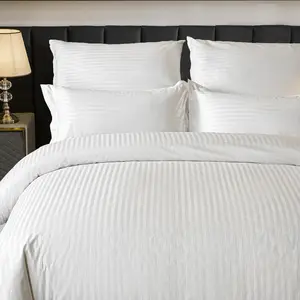 Commercial Hotel Bed Sheet Set 100 Percent Cotton Satin Stripe Easy Care 4PC