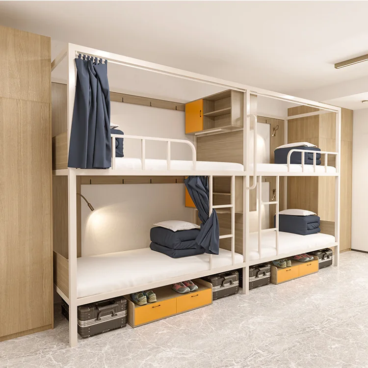 Modern Double Dormitory Bunk Bed High-Low Iron Frame Bed Students Staff Workers Apartments Metal Bunk Bed