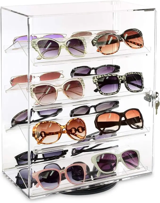 Acrylic 360-Degree Rotating Sunglasses Display Case with Key Lock, OEM