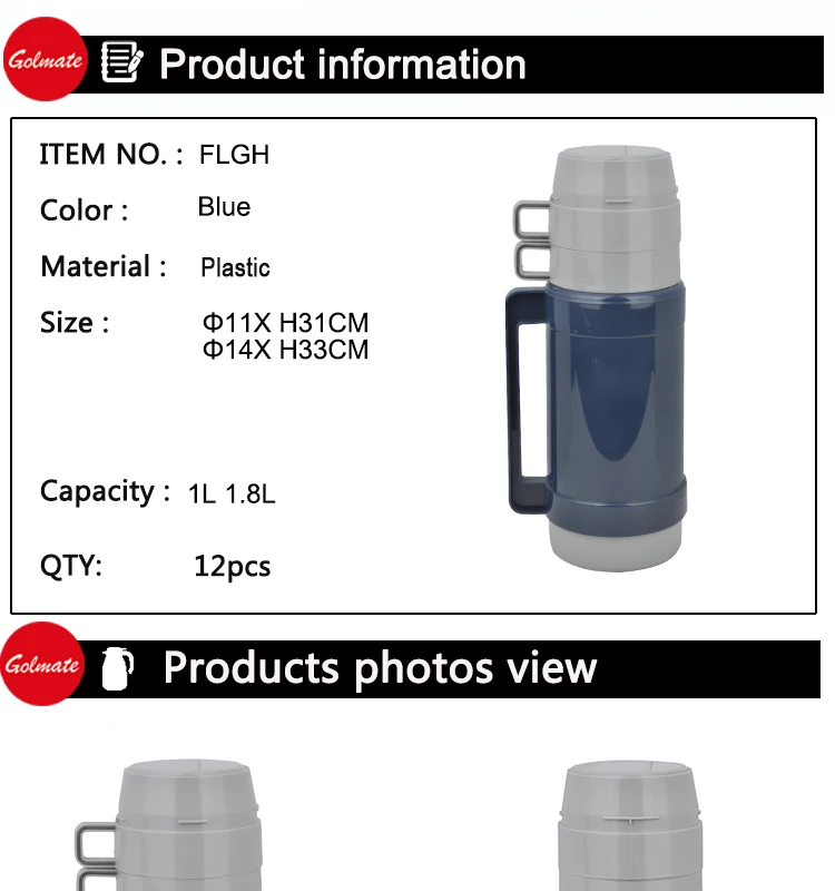 1 Litre 2 Cup Glass Inner Thermos Vacuum Flask