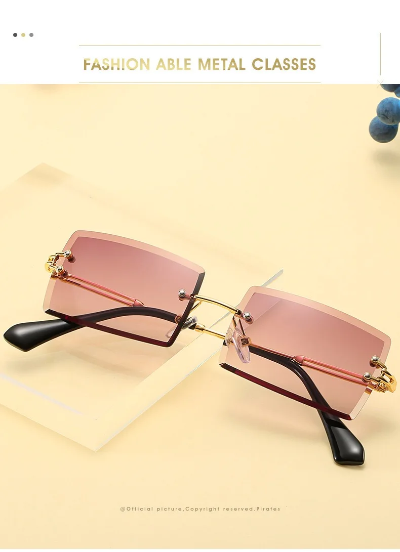 Fashion Alloy Material Glasses Retro Men's and Women's Outdoor Glasses General Trend Rectangular Rimless Sunglasses
