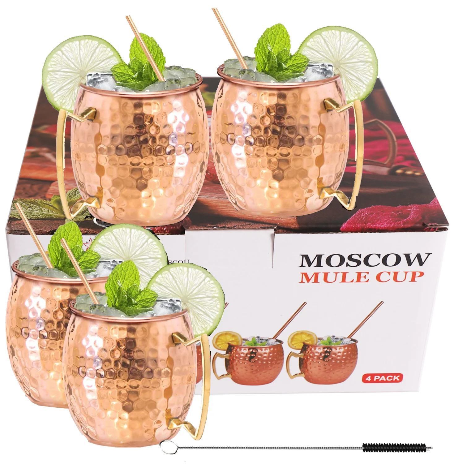 2021 Hot sales Stainless Steel Lining Pure Copper Plating  Gold Brass Hand   Set of 4 Hammered Cups Moscow Mule Mugs set