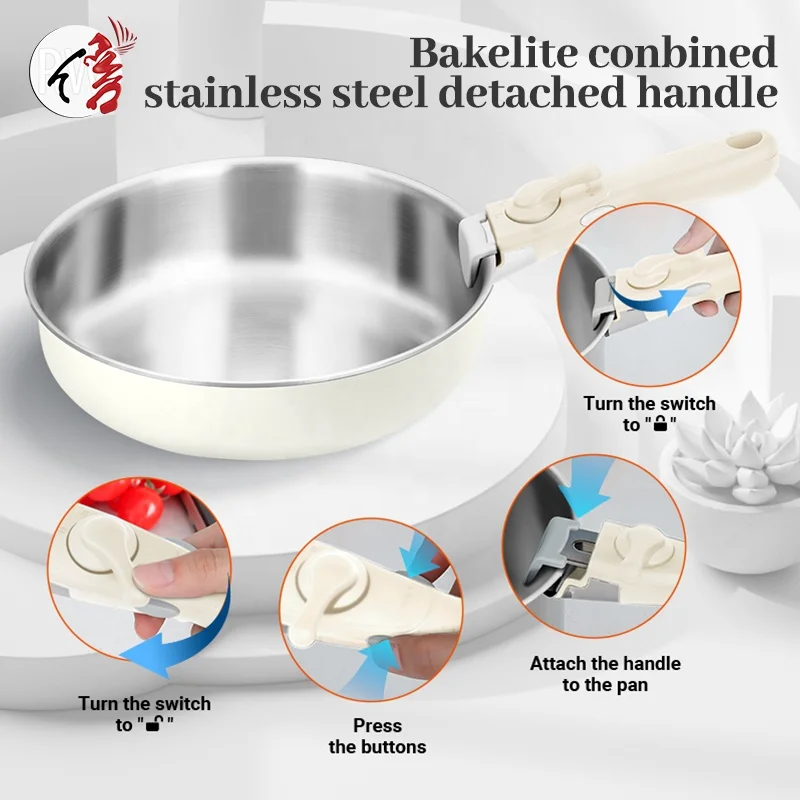 Nonstick Cookware Detachable/Removable Handle 10pcs Kitchen Induction Stainless Steel Pots and Pans Set