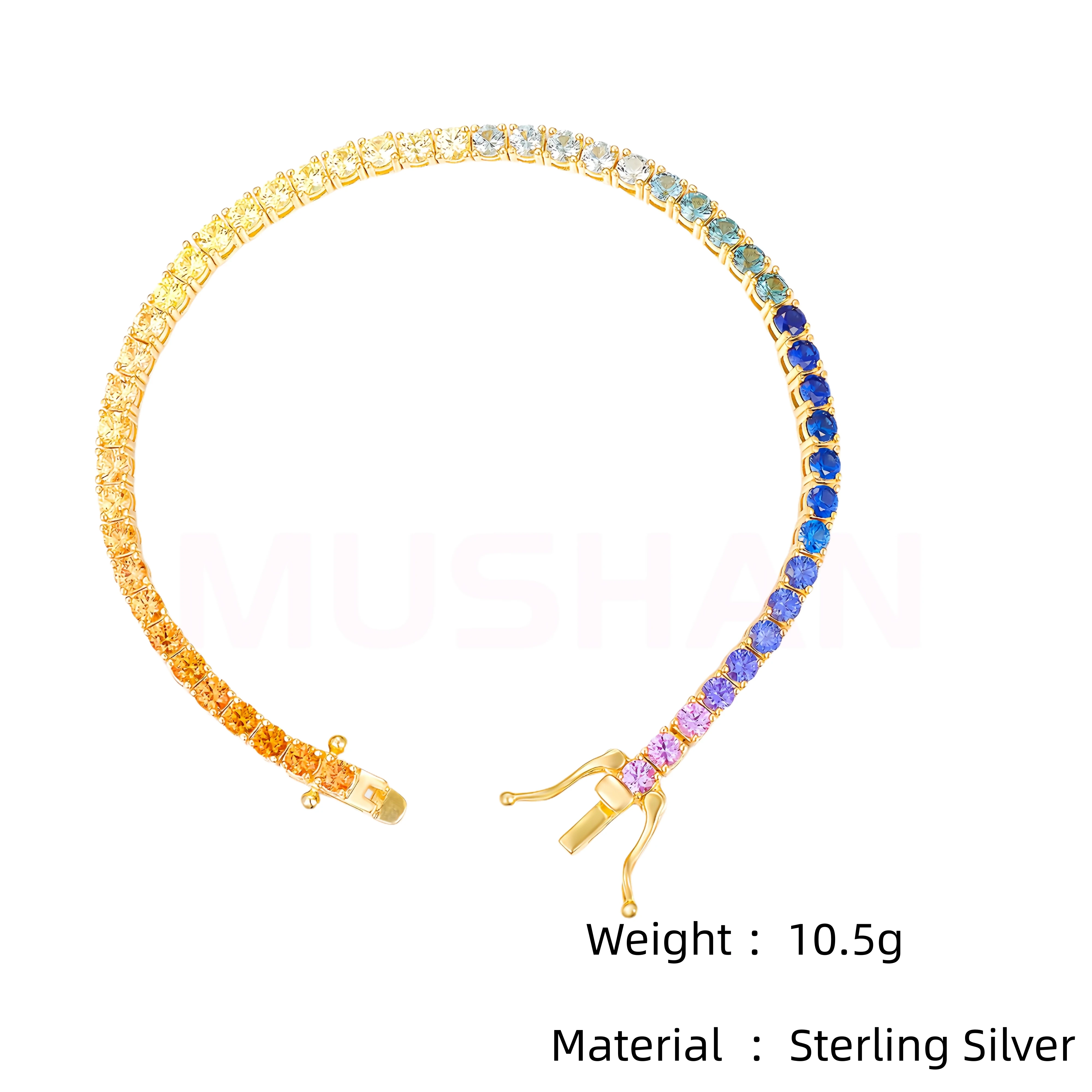 MUSHAN Jewelry Factory Fashion Lab Grown Gemstones Rainbow Colorful Tennis Chain Bracelet Hip Hop Jewelry Women Men Bracelets