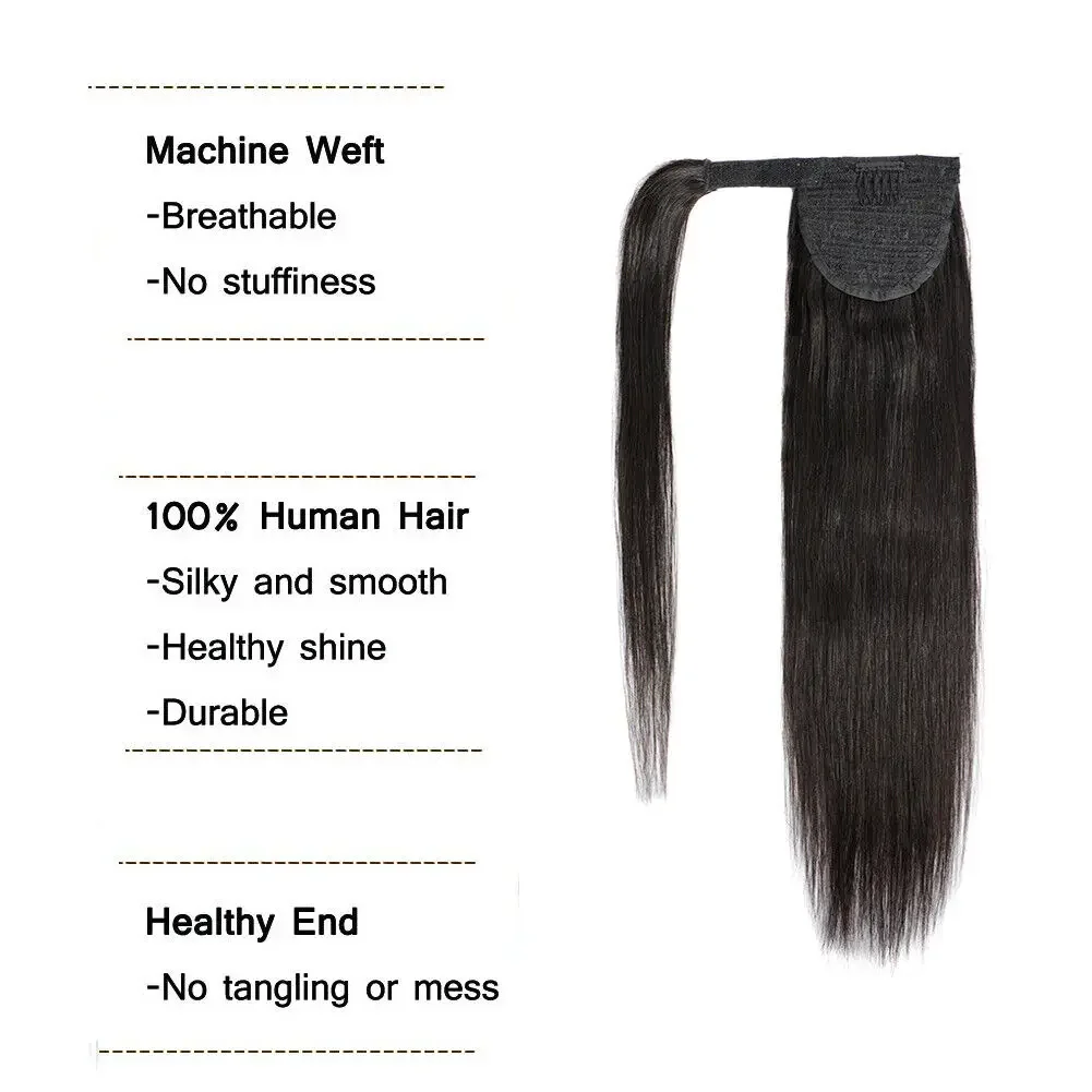 Extension per capelli con clip per coda di cavallo dritta da 26 pollici, parrucchino, capelli umani brasiliani neri naturali_voghion.com